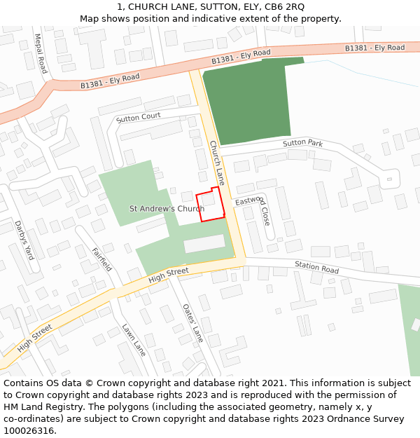 1, CHURCH LANE, SUTTON, ELY, CB6 2RQ: Location map and indicative extent of plot