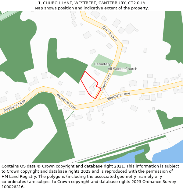 1, CHURCH LANE, WESTBERE, CANTERBURY, CT2 0HA: Location map and indicative extent of plot