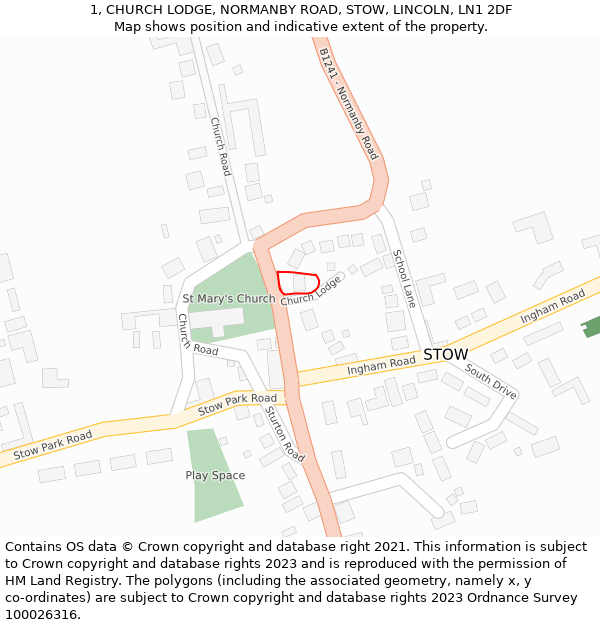 1, CHURCH LODGE, NORMANBY ROAD, STOW, LINCOLN, LN1 2DF: Location map and indicative extent of plot