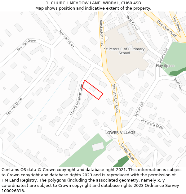 1, CHURCH MEADOW LANE, WIRRAL, CH60 4SB: Location map and indicative extent of plot