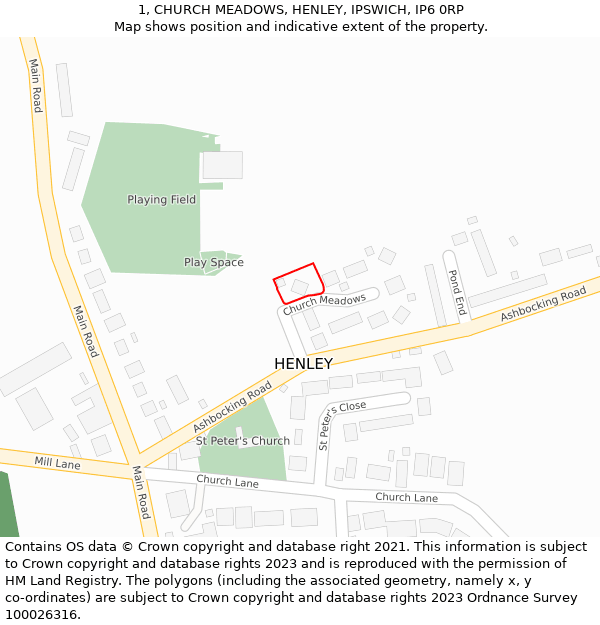 1, CHURCH MEADOWS, HENLEY, IPSWICH, IP6 0RP: Location map and indicative extent of plot