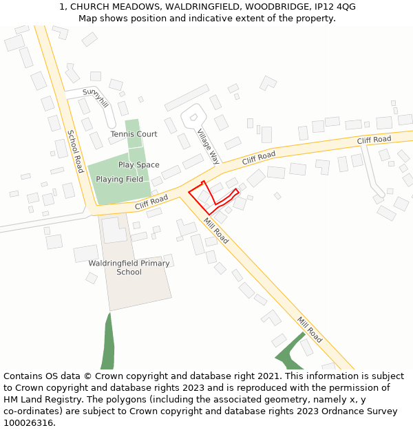 1, CHURCH MEADOWS, WALDRINGFIELD, WOODBRIDGE, IP12 4QG: Location map and indicative extent of plot