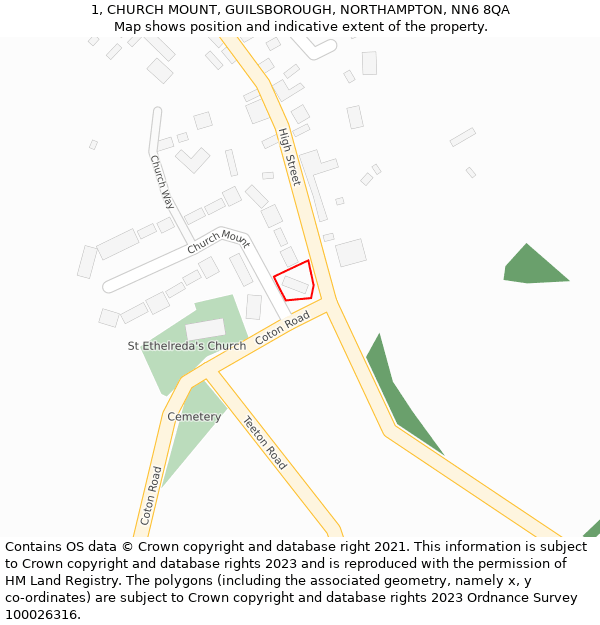 1, CHURCH MOUNT, GUILSBOROUGH, NORTHAMPTON, NN6 8QA: Location map and indicative extent of plot