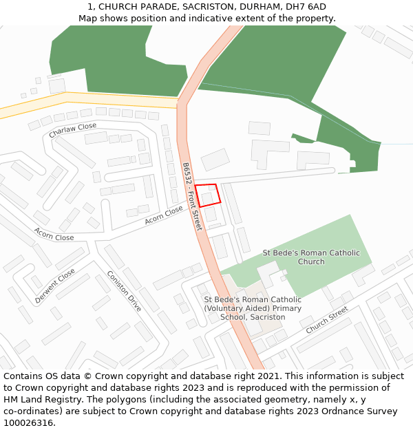 1, CHURCH PARADE, SACRISTON, DURHAM, DH7 6AD: Location map and indicative extent of plot