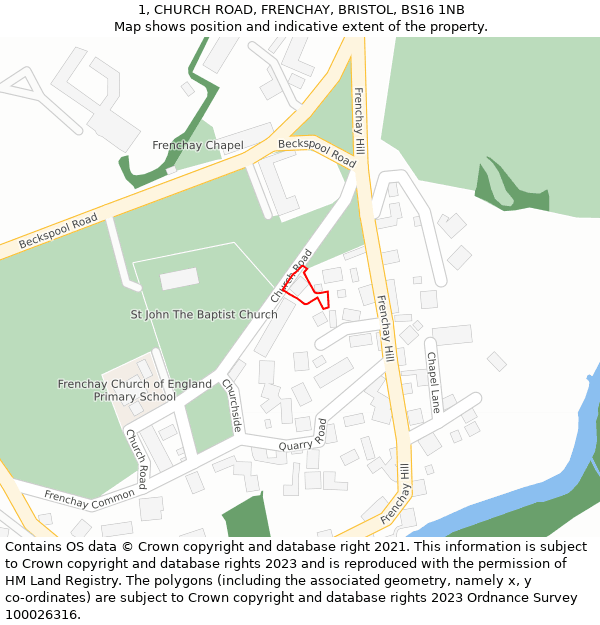 1, CHURCH ROAD, FRENCHAY, BRISTOL, BS16 1NB: Location map and indicative extent of plot