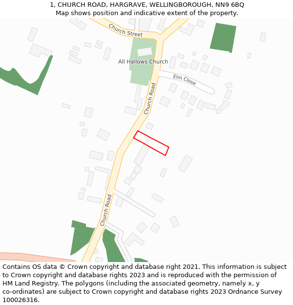 1, CHURCH ROAD, HARGRAVE, WELLINGBOROUGH, NN9 6BQ: Location map and indicative extent of plot