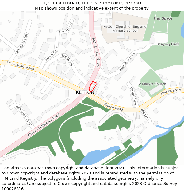 1, CHURCH ROAD, KETTON, STAMFORD, PE9 3RD: Location map and indicative extent of plot