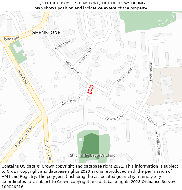 1, CHURCH ROAD, SHENSTONE, LICHFIELD, WS14 0NG: Location map and indicative extent of plot