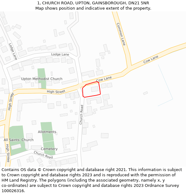 1, CHURCH ROAD, UPTON, GAINSBOROUGH, DN21 5NR: Location map and indicative extent of plot