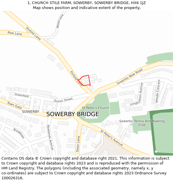 1, CHURCH STILE FARM, SOWERBY, SOWERBY BRIDGE, HX6 1JZ: Location map and indicative extent of plot