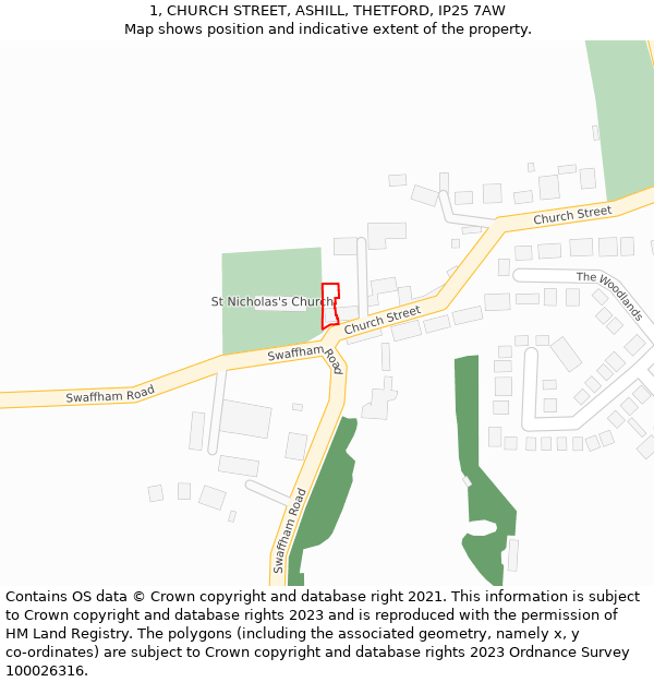 1, CHURCH STREET, ASHILL, THETFORD, IP25 7AW: Location map and indicative extent of plot