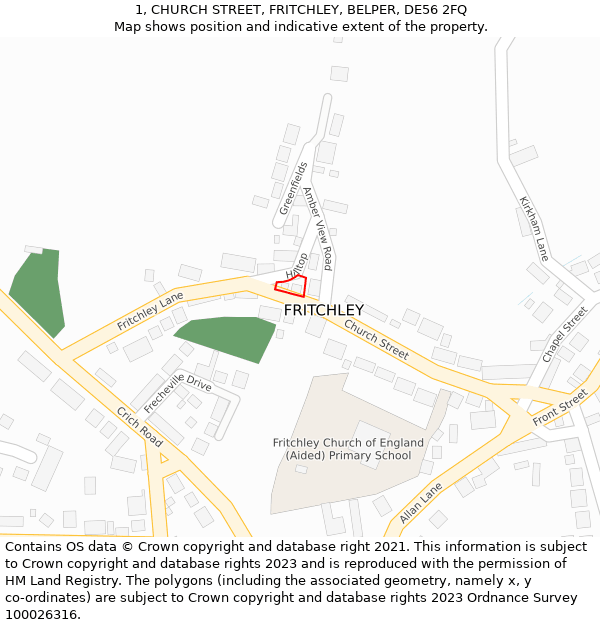 1, CHURCH STREET, FRITCHLEY, BELPER, DE56 2FQ: Location map and indicative extent of plot