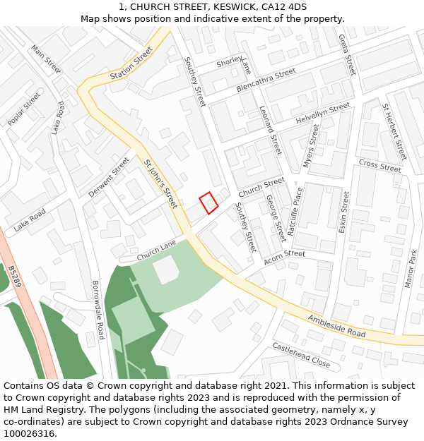 1, CHURCH STREET, KESWICK, CA12 4DS: Location map and indicative extent of plot