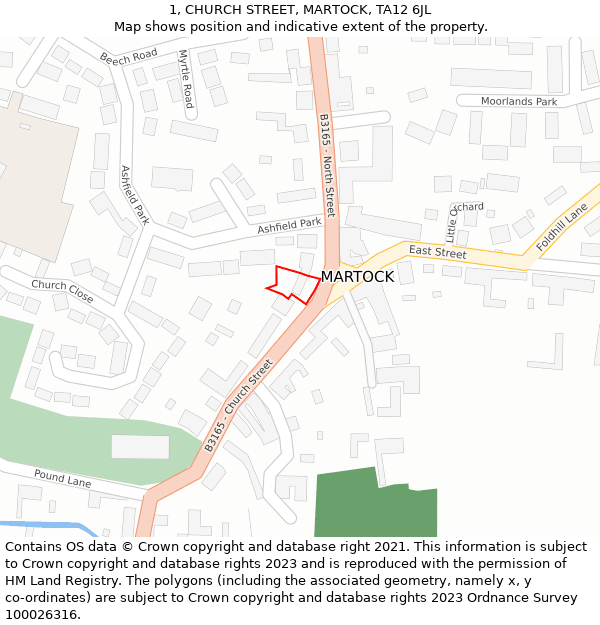 1, CHURCH STREET, MARTOCK, TA12 6JL: Location map and indicative extent of plot