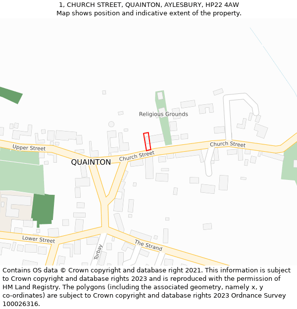 1, CHURCH STREET, QUAINTON, AYLESBURY, HP22 4AW: Location map and indicative extent of plot