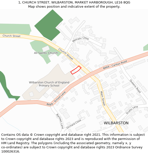 1, CHURCH STREET, WILBARSTON, MARKET HARBOROUGH, LE16 8QG: Location map and indicative extent of plot