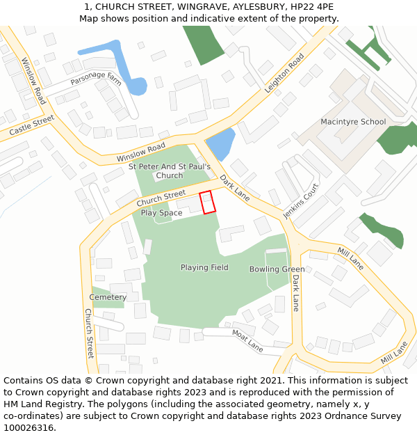 1, CHURCH STREET, WINGRAVE, AYLESBURY, HP22 4PE: Location map and indicative extent of plot