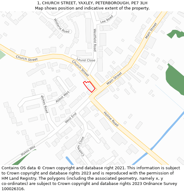 1, CHURCH STREET, YAXLEY, PETERBOROUGH, PE7 3LH: Location map and indicative extent of plot