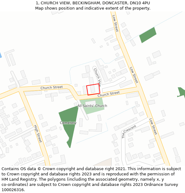 1, CHURCH VIEW, BECKINGHAM, DONCASTER, DN10 4PU: Location map and indicative extent of plot