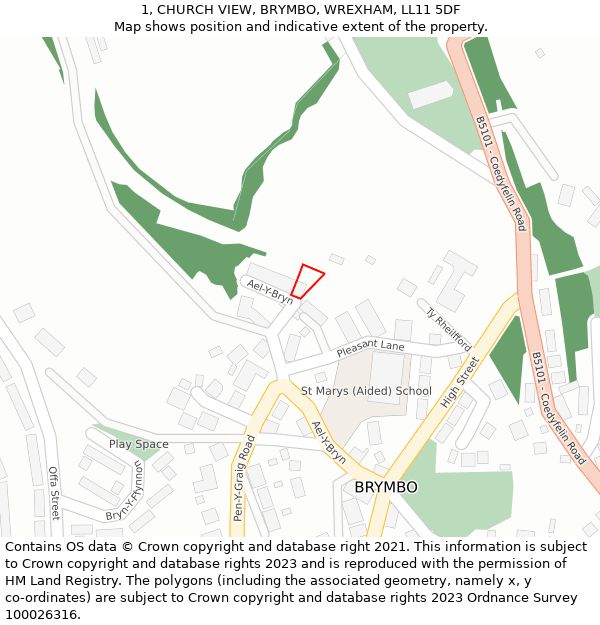 1, CHURCH VIEW, BRYMBO, WREXHAM, LL11 5DF: Location map and indicative extent of plot