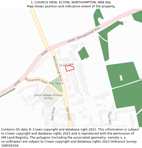 1, CHURCH VIEW, ECTON, NORTHAMPTON, NN6 0QL: Location map and indicative extent of plot