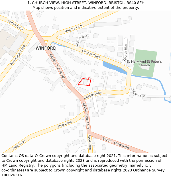 1, CHURCH VIEW, HIGH STREET, WINFORD, BRISTOL, BS40 8EH: Location map and indicative extent of plot