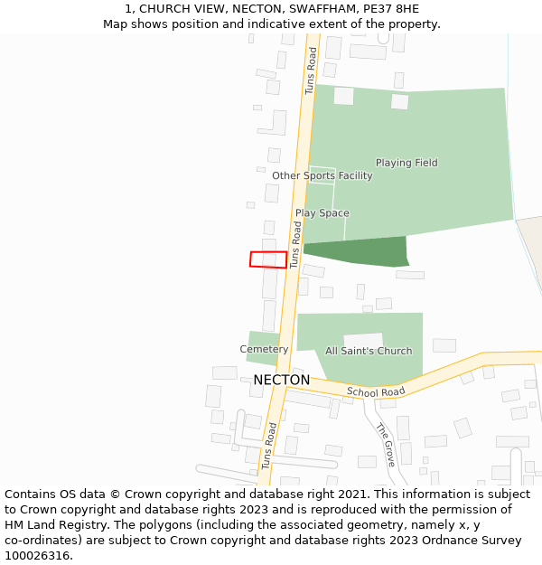 1, CHURCH VIEW, NECTON, SWAFFHAM, PE37 8HE: Location map and indicative extent of plot