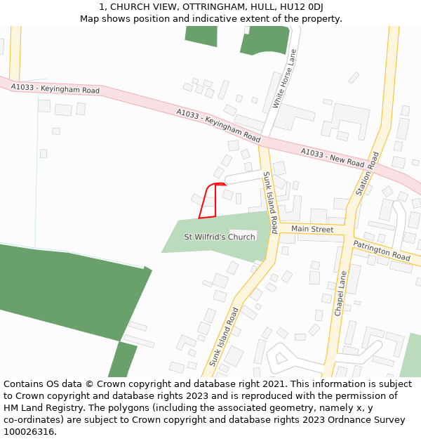 1, CHURCH VIEW, OTTRINGHAM, HULL, HU12 0DJ: Location map and indicative extent of plot