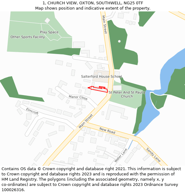 1, CHURCH VIEW, OXTON, SOUTHWELL, NG25 0TF: Location map and indicative extent of plot