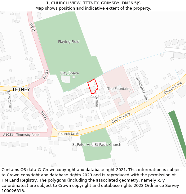 1, CHURCH VIEW, TETNEY, GRIMSBY, DN36 5JS: Location map and indicative extent of plot