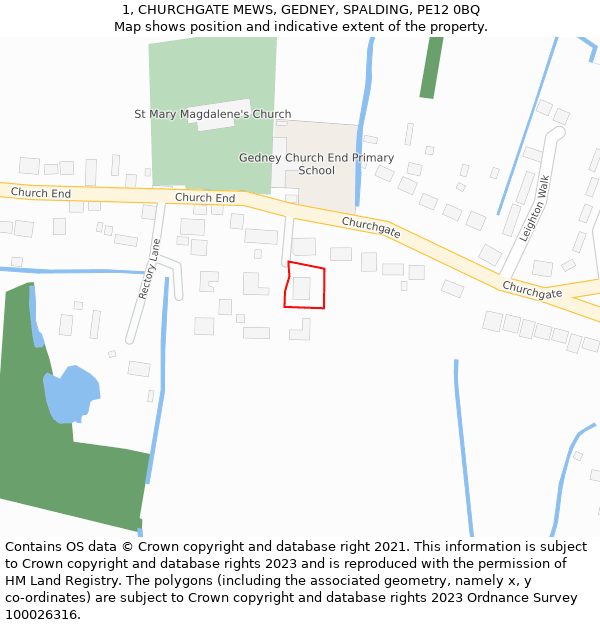 1, CHURCHGATE MEWS, GEDNEY, SPALDING, PE12 0BQ: Location map and indicative extent of plot