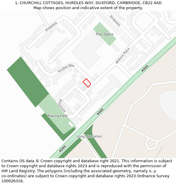 1, CHURCHILL COTTAGES, HURDLES WAY, DUXFORD, CAMBRIDGE, CB22 4AD: Location map and indicative extent of plot