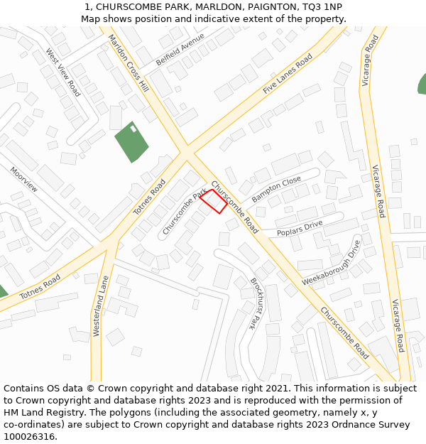 1, CHURSCOMBE PARK, MARLDON, PAIGNTON, TQ3 1NP: Location map and indicative extent of plot