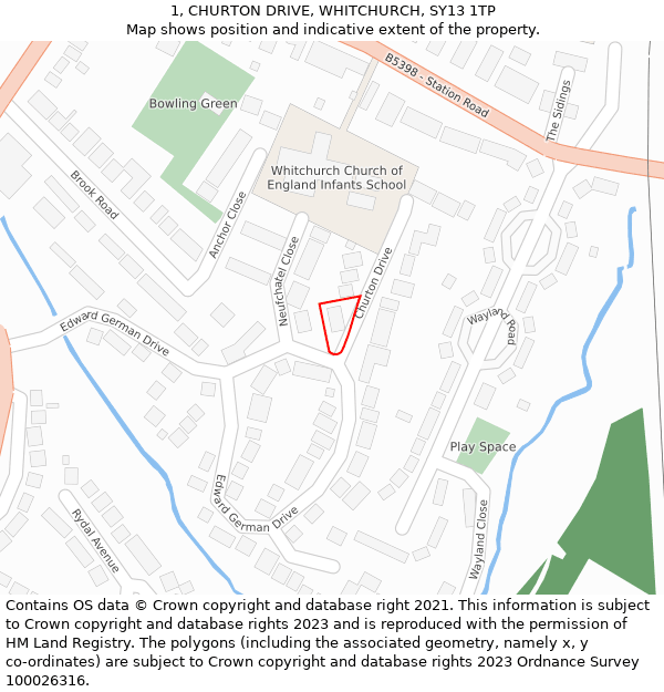 1, CHURTON DRIVE, WHITCHURCH, SY13 1TP: Location map and indicative extent of plot