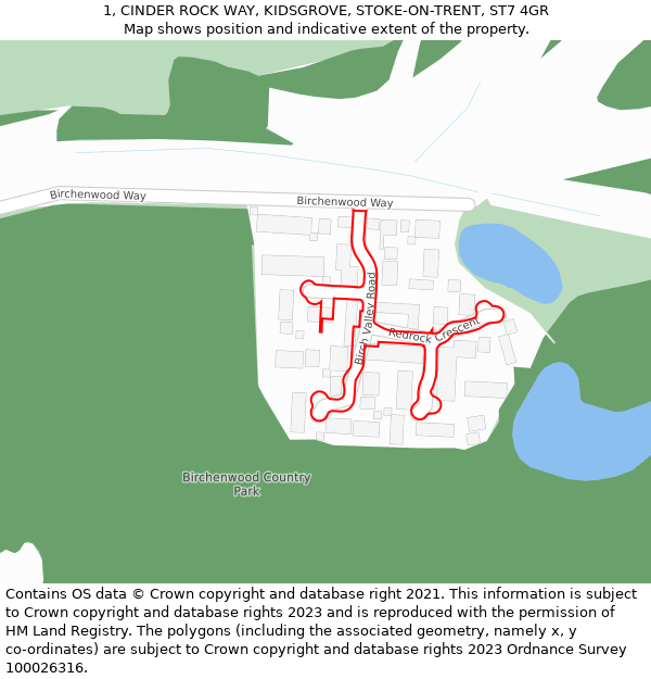 1, CINDER ROCK WAY, KIDSGROVE, STOKE-ON-TRENT, ST7 4GR: Location map and indicative extent of plot