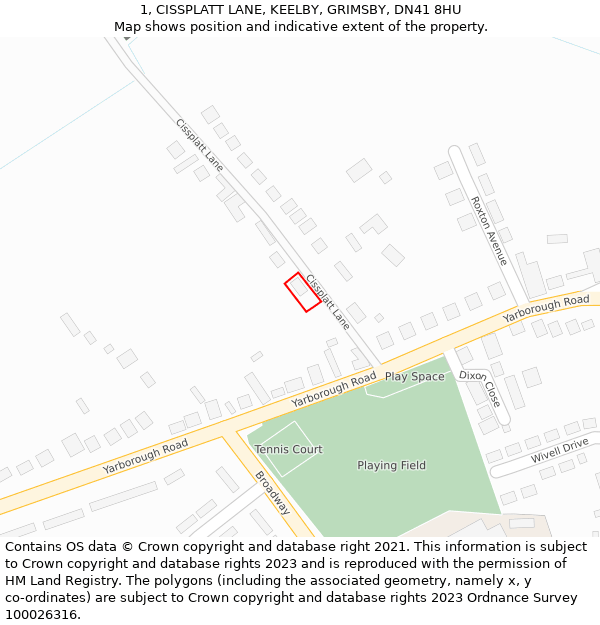 1, CISSPLATT LANE, KEELBY, GRIMSBY, DN41 8HU: Location map and indicative extent of plot
