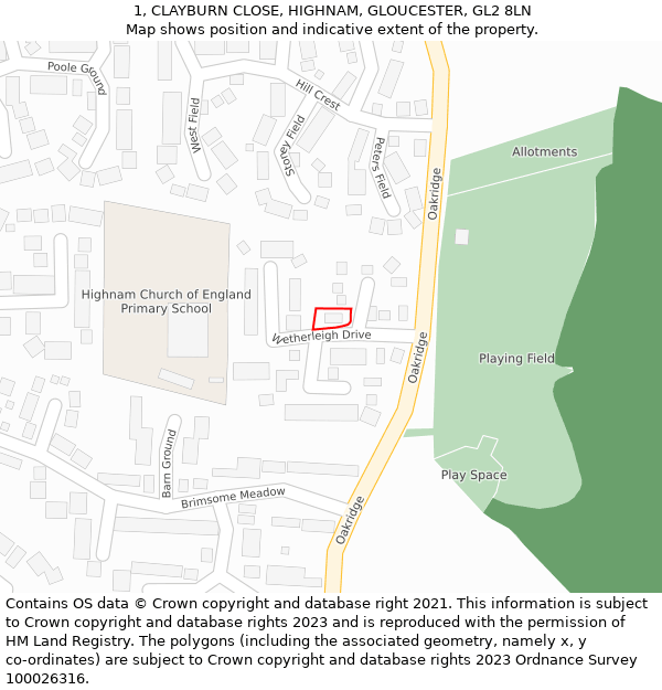 1, CLAYBURN CLOSE, HIGHNAM, GLOUCESTER, GL2 8LN: Location map and indicative extent of plot