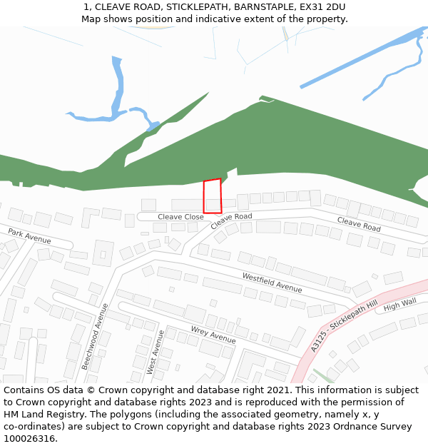 1, CLEAVE ROAD, STICKLEPATH, BARNSTAPLE, EX31 2DU: Location map and indicative extent of plot