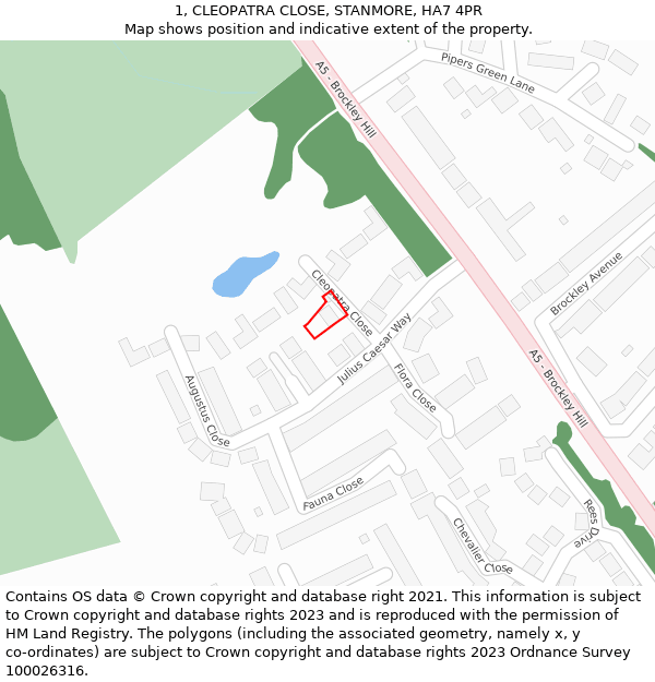 1, CLEOPATRA CLOSE, STANMORE, HA7 4PR: Location map and indicative extent of plot