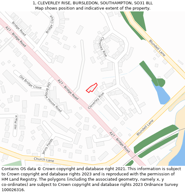 1, CLEVERLEY RISE, BURSLEDON, SOUTHAMPTON, SO31 8LL: Location map and indicative extent of plot