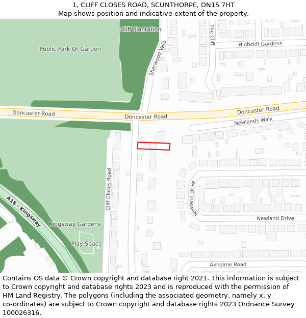 1, CLIFF CLOSES ROAD, SCUNTHORPE, DN15 7HT: Location map and indicative extent of plot