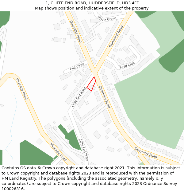 1, CLIFFE END ROAD, HUDDERSFIELD, HD3 4FF: Location map and indicative extent of plot