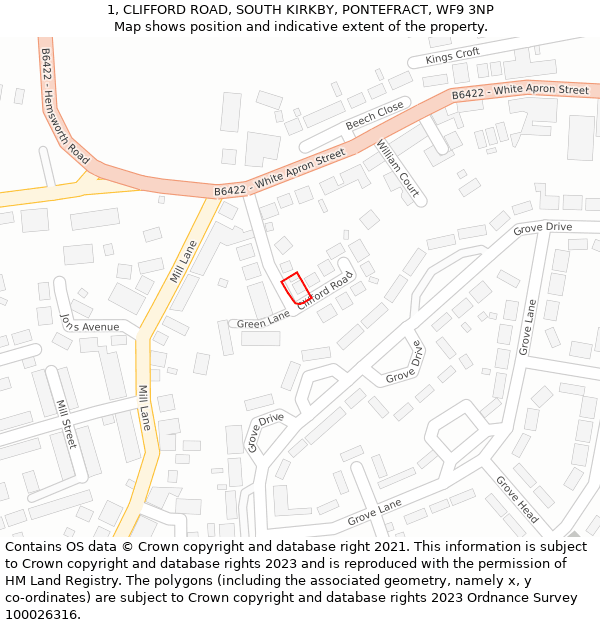 1, CLIFFORD ROAD, SOUTH KIRKBY, PONTEFRACT, WF9 3NP: Location map and indicative extent of plot