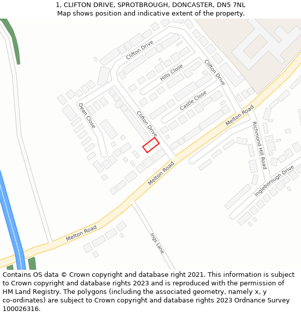 1, CLIFTON DRIVE, SPROTBROUGH, DONCASTER, DN5 7NL: Location map and indicative extent of plot