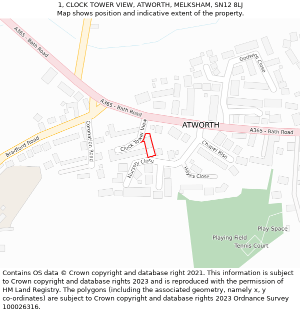 1, CLOCK TOWER VIEW, ATWORTH, MELKSHAM, SN12 8LJ: Location map and indicative extent of plot