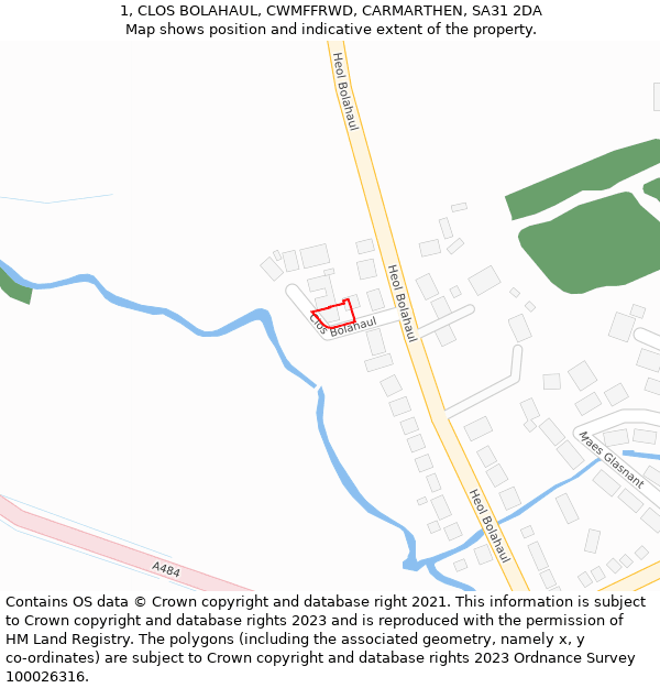 1, CLOS BOLAHAUL, CWMFFRWD, CARMARTHEN, SA31 2DA: Location map and indicative extent of plot