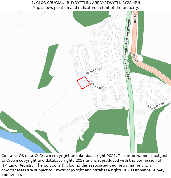 1, CLOS CRUGIAU, RHYDYFELIN, ABERYSTWYTH, SY23 4RN: Location map and indicative extent of plot