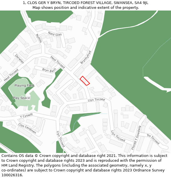1, CLOS GER Y BRYN, TIRCOED FOREST VILLAGE, SWANSEA, SA4 9JL: Location map and indicative extent of plot