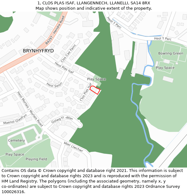 1, CLOS PLAS ISAF, LLANGENNECH, LLANELLI, SA14 8RX: Location map and indicative extent of plot