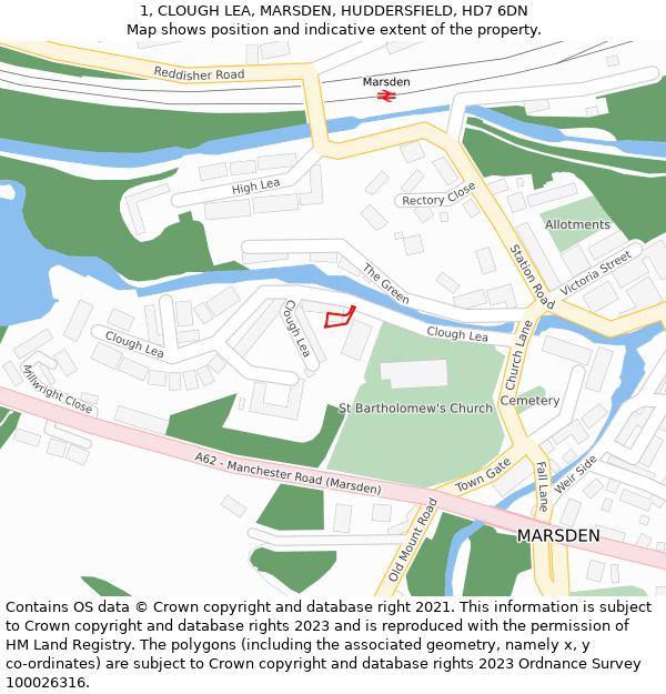 1, CLOUGH LEA, MARSDEN, HUDDERSFIELD, HD7 6DN: Location map and indicative extent of plot